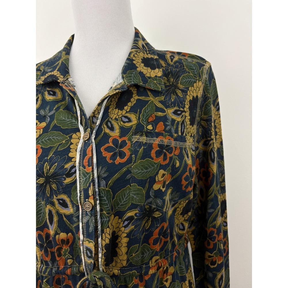 Natural Life Christa Knit Cotton Maxi Dress Size M Navy Tan Dahlias Floral Boho - Picture 5 of 10